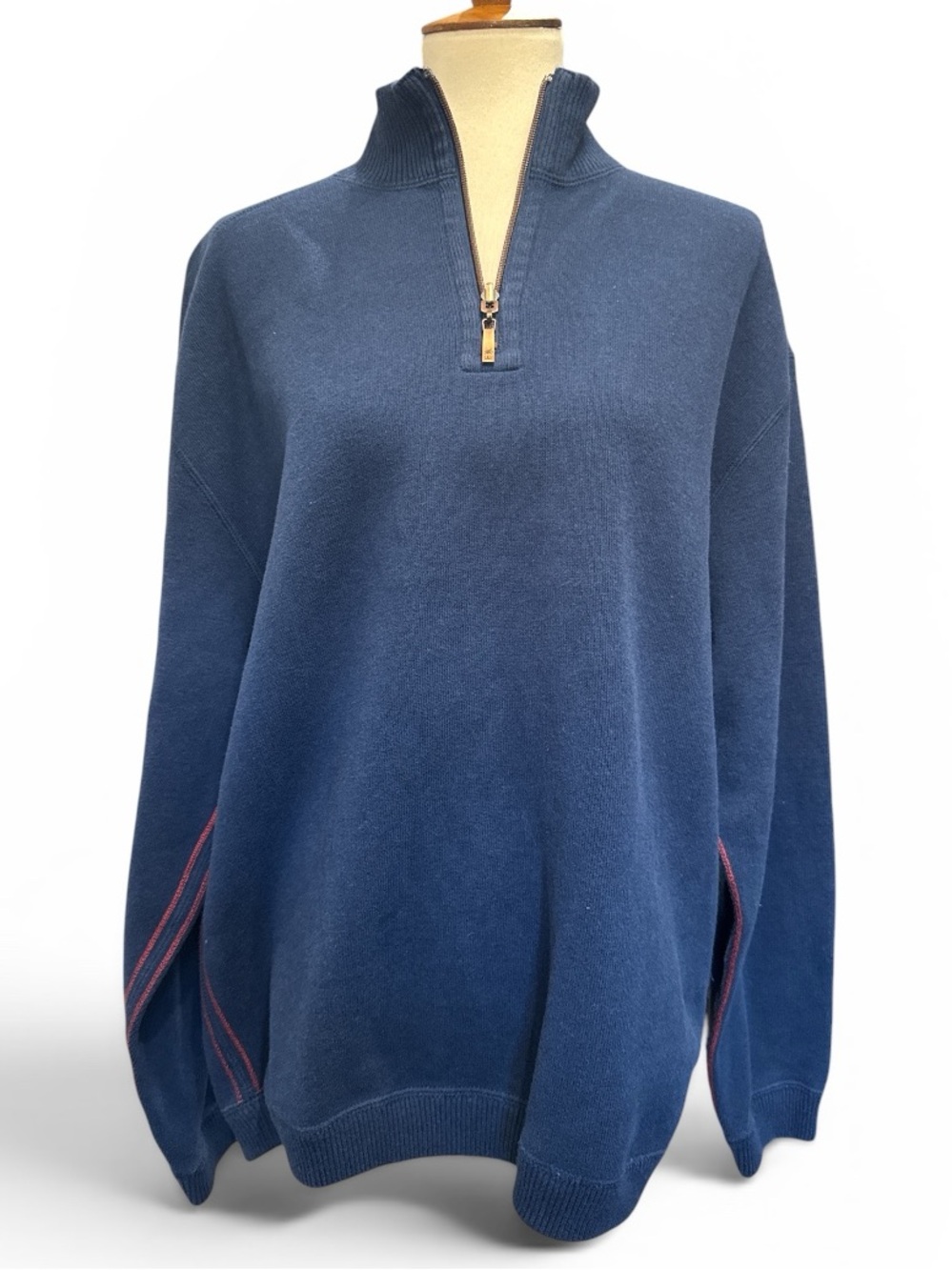Tommy Bahama Navy Quarter-Zip Sweater with Red Stitching #561